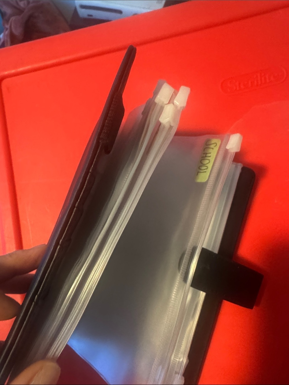 Black Accordion File Organizer with Clear Zip Pockets - Yellow Tab Accent